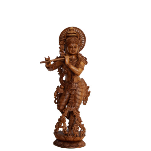 Teak Wood Krishna 26 inch Height X 11 inch Width X 5 inch Depth Unique art 