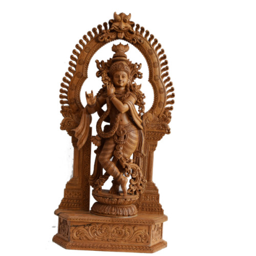Teak Wood Krishna 26 inch  with Prabha 