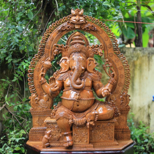 Teak wood Prabha Ganesh 36 inch Created by Rahul Handicraft Artist Mr. Ranjith 