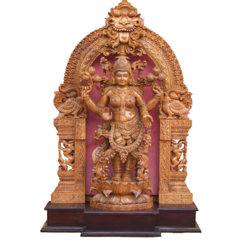 Teak wood Prabha lexmi 42 inch with base 48 inch created by Rahul handicraft artist Mr. Mohanan 