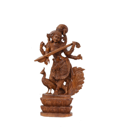 TEAK WOOD SARSWATHI 26 INCH (H) X 18 INCH (W) X 7 INCH (D)  WITH PICKOK  CURVED BY MR. PRAVEEN 