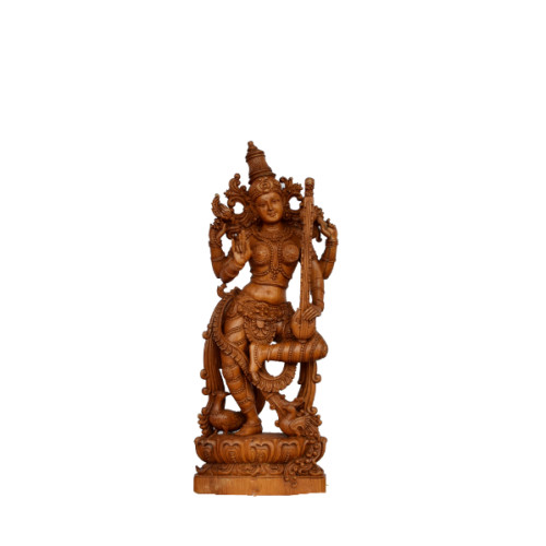 Teak wood Sarswathi  Dancing with Veena 24 inch height X 10 inch width X 5 inch Depth 
