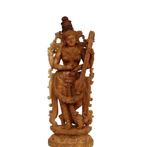 Teak wood Sarswathi Dancing with Veena 24 inch height X 9 inch width X 6 inch Depth