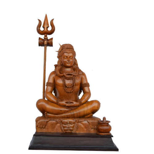 Teak Wood Shiva 26 inch full hand made craft with separate Trishul  Height 26 inch with out base and 16 inch width X 9 inch depth.  