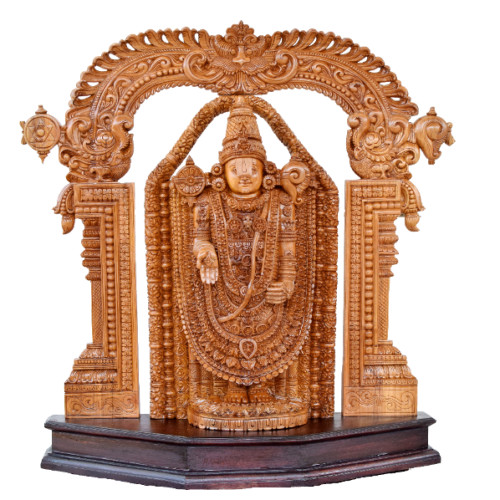 Teak wood Thiruppathi Balaji 36 inch height x 16 inch with X 9 inch depth full hand made unique craft 