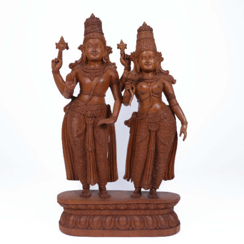 Teak wood Vishnu Lexmi 24 inch brass style