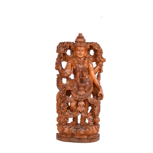 Teak wood Vishnu with detailed curved statue with the size of 19 inch height x 8 inch width x  5 inch depth 