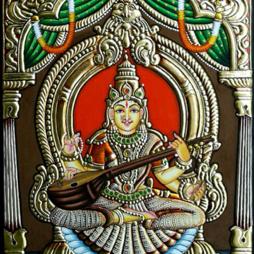 Thanjavor Painting Saraswathi 12 inch X 10 inch 