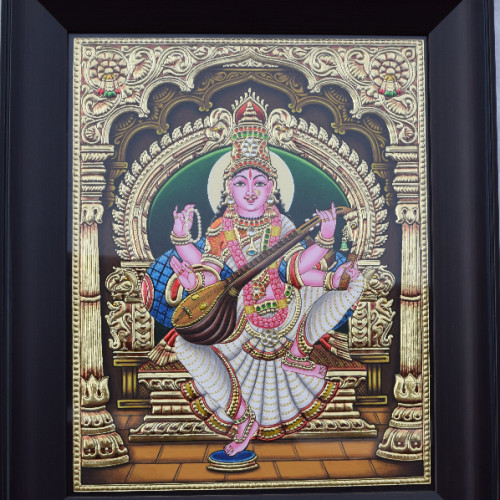 Thanjavor Painting Sarswathi 12 x15 inch woth out frame 18 x 16 inch with frame