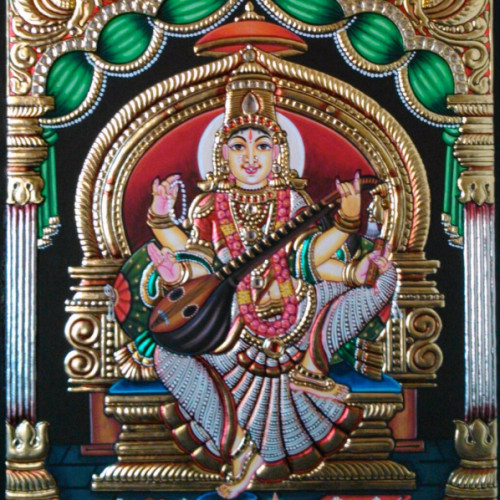 Thanjavor Painting Sarswathi 15 inch X 12 inch 