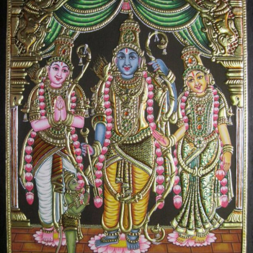 Thanjavor Painting Sree Ram, Lexman, Seetha, Hanuman 18 inch X 14 inch 
