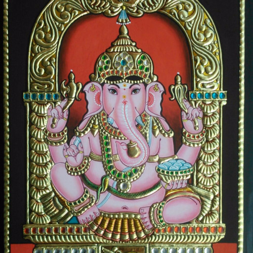Thanjavur painting Ganesh Prabhavali 12 inch X 10 inch