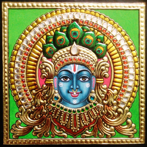  Thanjavur painting Krishna 6 inch X 6 inch