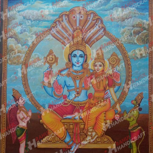 THANJOOR STYLE VISHNU LEXMI IN CANVAS ACRYLIC  HAND PAINTED  ARTIST SAJI 