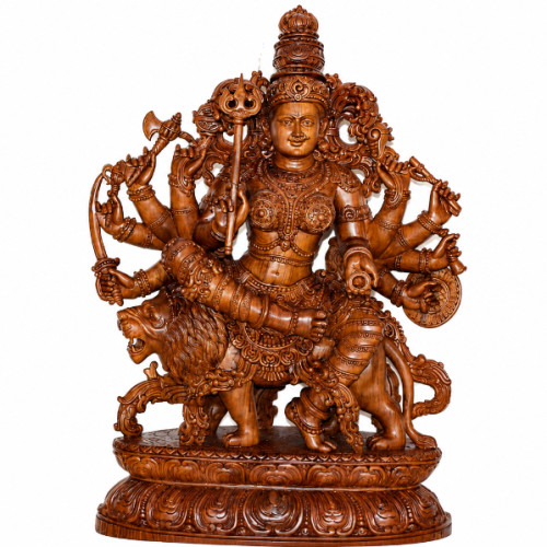 UNIQUE HAND MADE DURGA  32.5 INCH HEIGHT X 24 INCH WIDTH X 10 INCH DEPTH CURVED BY SADASHIVAN 