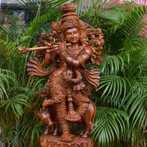 UNIQUE HAND MADE KRISHNA 36 INCH TEAK WOOD 