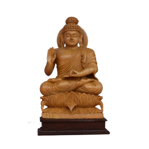 Whit wood buddha 18 inch actual height X 11 inch (width) X 5 inch ( depth) 