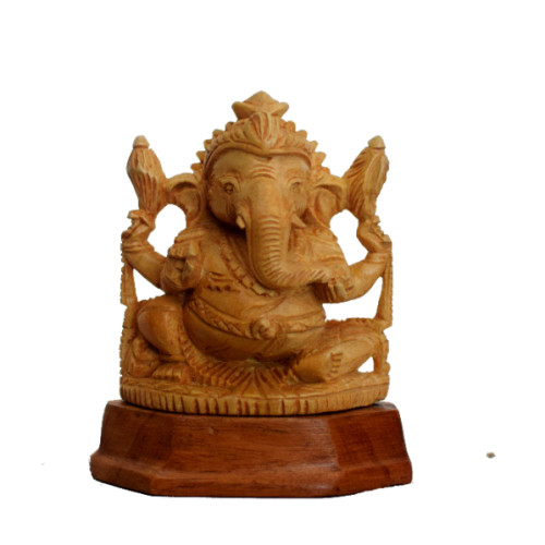 White wood 3 inch Ganesh hand made 