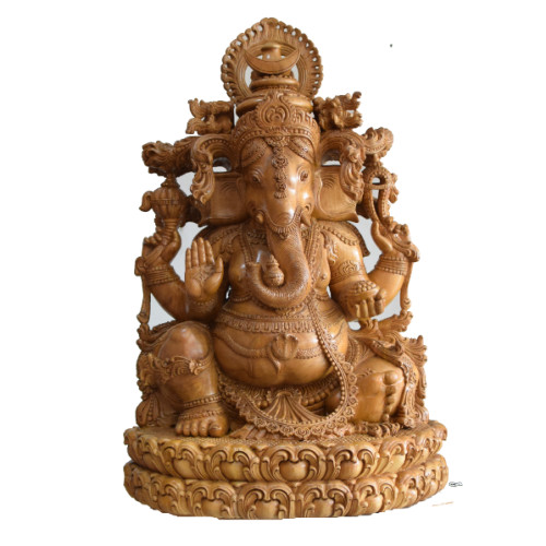 WHITE WOOD 34 INCH GANESH HAND MADE CRAFT 
