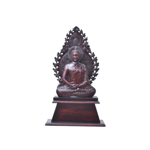 WHITE WOOD BUDDHA 16 INCH (WITH BASE 21 INCH) X 12 INCH WIDTH X 2.5 INCH DEPTH 