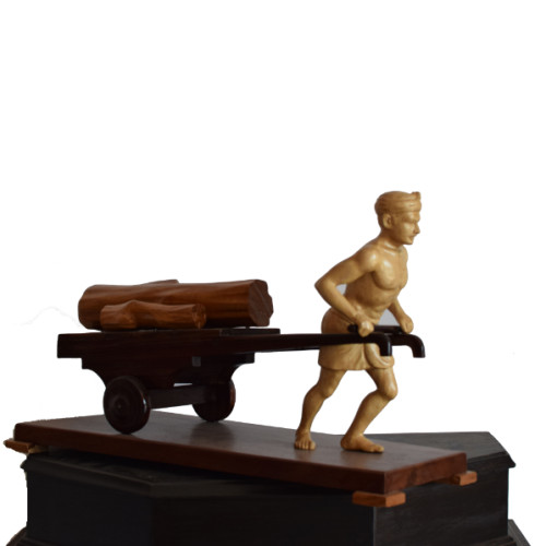 White wood Cart and Man 16 inch ( width) X 8.5 inch ( height) X 7.5 inch (depth) 