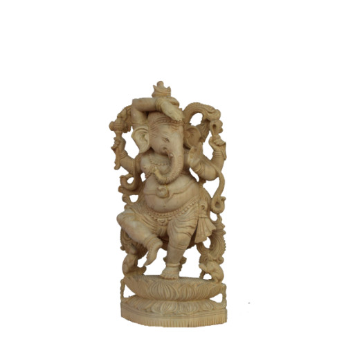 White wood Dancing Ganesh  16 inch height X 8 inch width x 4 inch depth with out polish created by Rahul Handicraft
