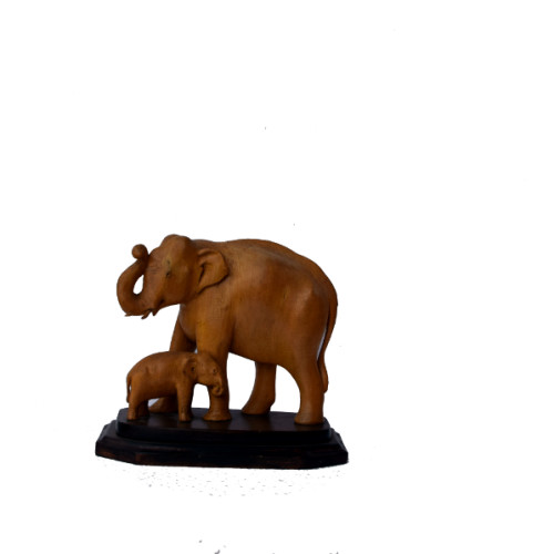 White wood Elephant and calf 6 inch 