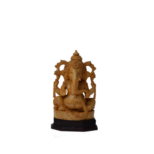 White wood Ganesh 14 inch (H) X 9 in ch ( W) X 5 inch (D) with base, 16.5 inch (H ) X 11.5 inch (W) X 6.5 inch (d) with base 
