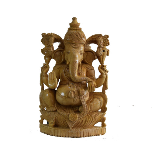 WHITE WOOD GANESH 21 INCH HEIGHT X 8 INCH WIDTH X 6 INCH DEPTH. UNIQUE ART WORK CREATED BY SURENDRAN 