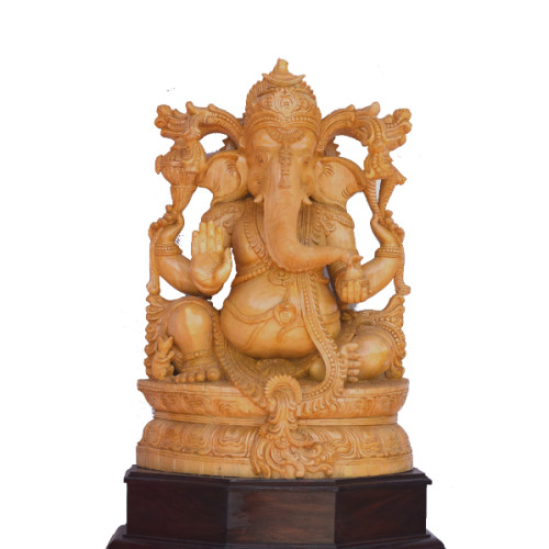 WHITE WOOD GANESH 24 INCH FULL HAND CURVED STATUE 