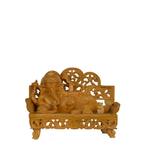 White wood Ganesh sleeping 10 inch width x 8 inch height X 4 inch depth 