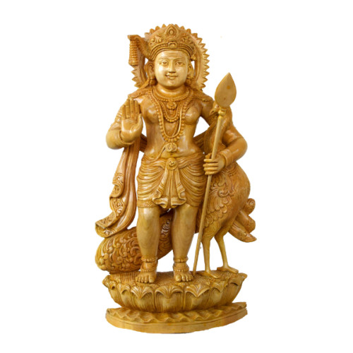 White wood Kartikeya 22 inch height X 10 inch width X 6 inch depth 
