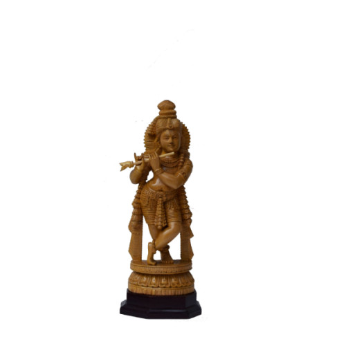 White wood Krishna 18 inch X 6 inch (w) X 4 inch (d) with out base, 20 inch (H) X 7 inch (W) X 5 inch (d) with base 
