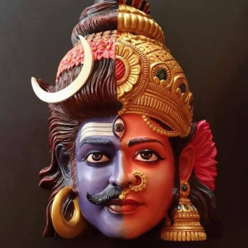 White wood Kummattikali face mask 24 Shiva Parwathi  inch for wall hanging with special color used the art work created by Ramachandran