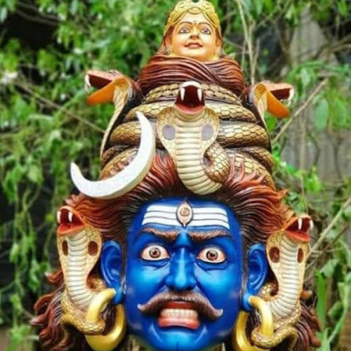 White wood Kummattikali face mask 30 inch Shivaa for wall hanging with special color used the art work created by Ramachandran