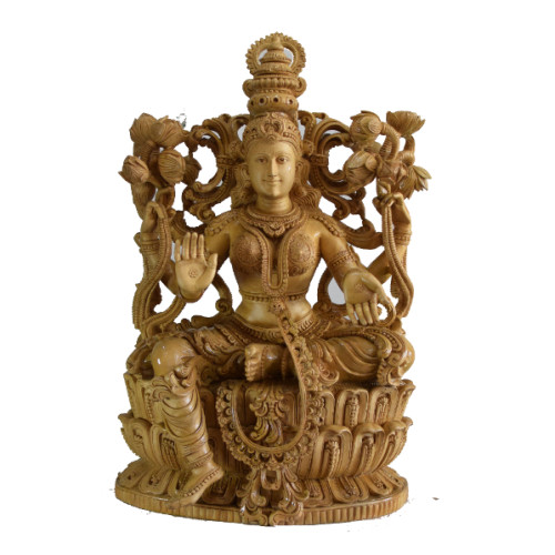 WHITE WOOD LAKSHMI 28 INCH, UNIQUE ART WORK CURVED MR. JAYAN 