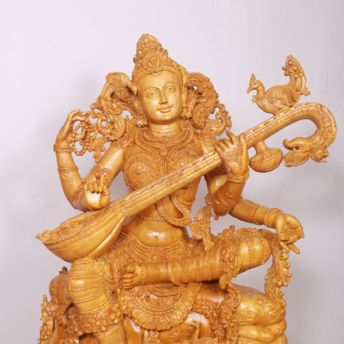 WHITE WOOD SARSWATHI 37 INCH HEIGHT X 30 INCH WIDTH X 13 INCH DEPTH ARTIST SADASHIVAN 