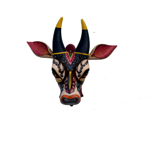 WOODEN BULL HEAD BIG SIZE 21 INCH X 19 INCH PAINTED 
